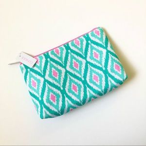 ⭐️ 3/$25 Clinique pink mint green patterned makeup cosmetics bag